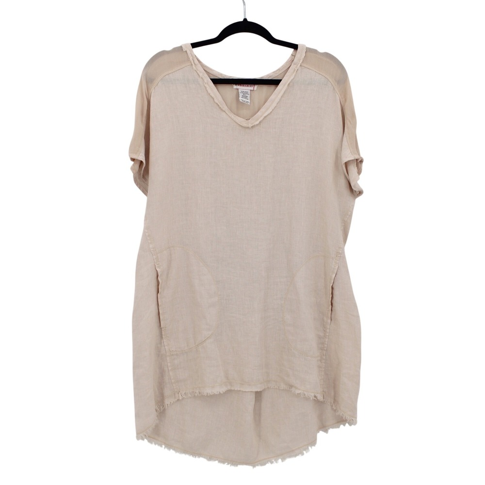 XCVI‎ Wearables Tunic Top Size Medium Beige Linen Pockets High-Low minimalist